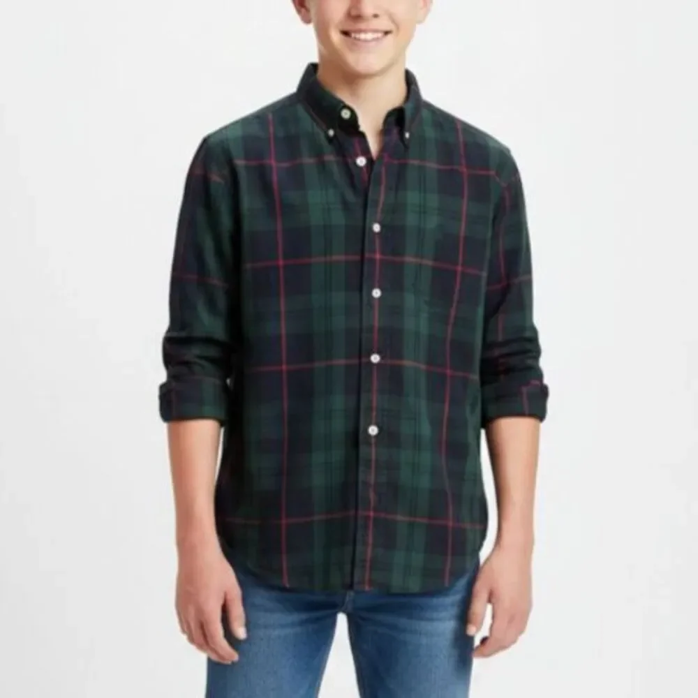 Ralph Lauren Boy's Green Blue Red Tartan Plaid Button-Down LS Shirt Sz L (16-18)